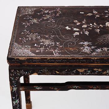 A  Chinese black lacquered altar table with mother of pearl inlay, 17th /18th Century.