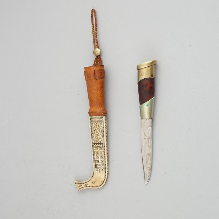 A reindeer horn Sami knife, signed NB.