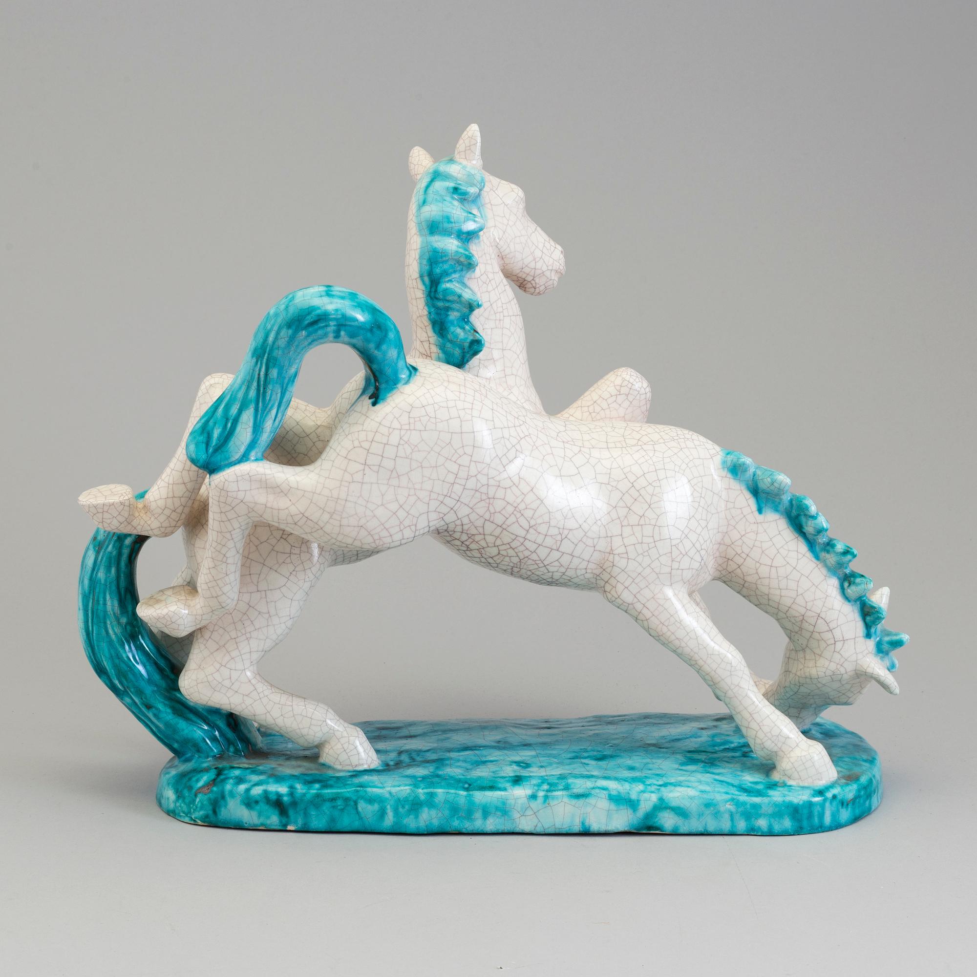 GOLDSCHEIDER, an earthenware craquelure glazed sculpture of horses, Austria.