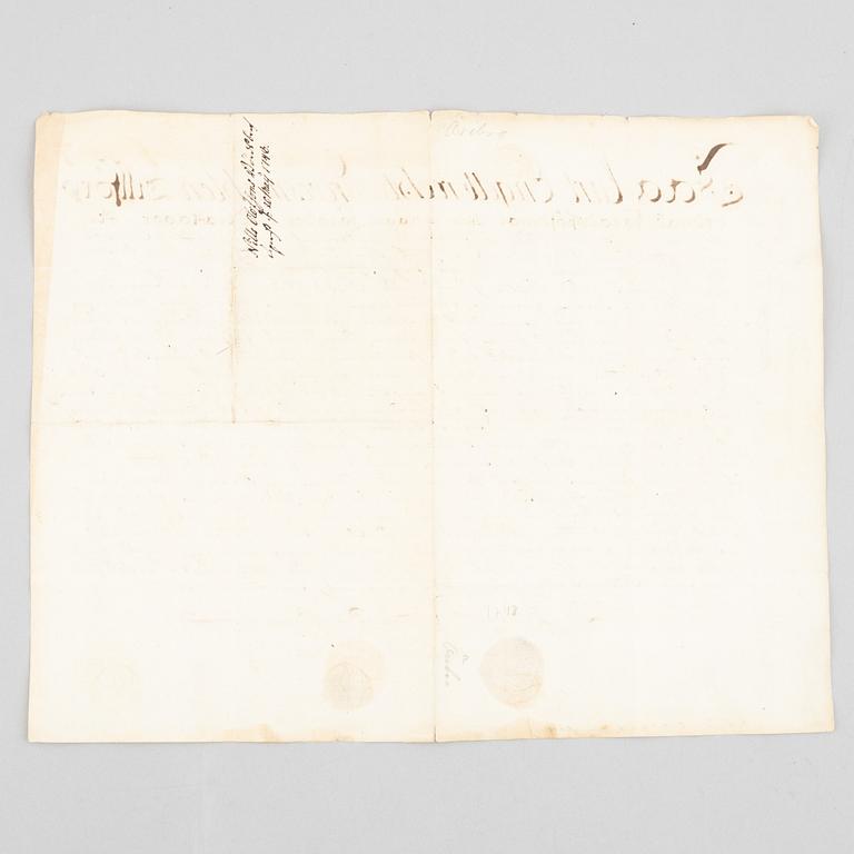 Handskrift (1748) med två fina vaxsigill.