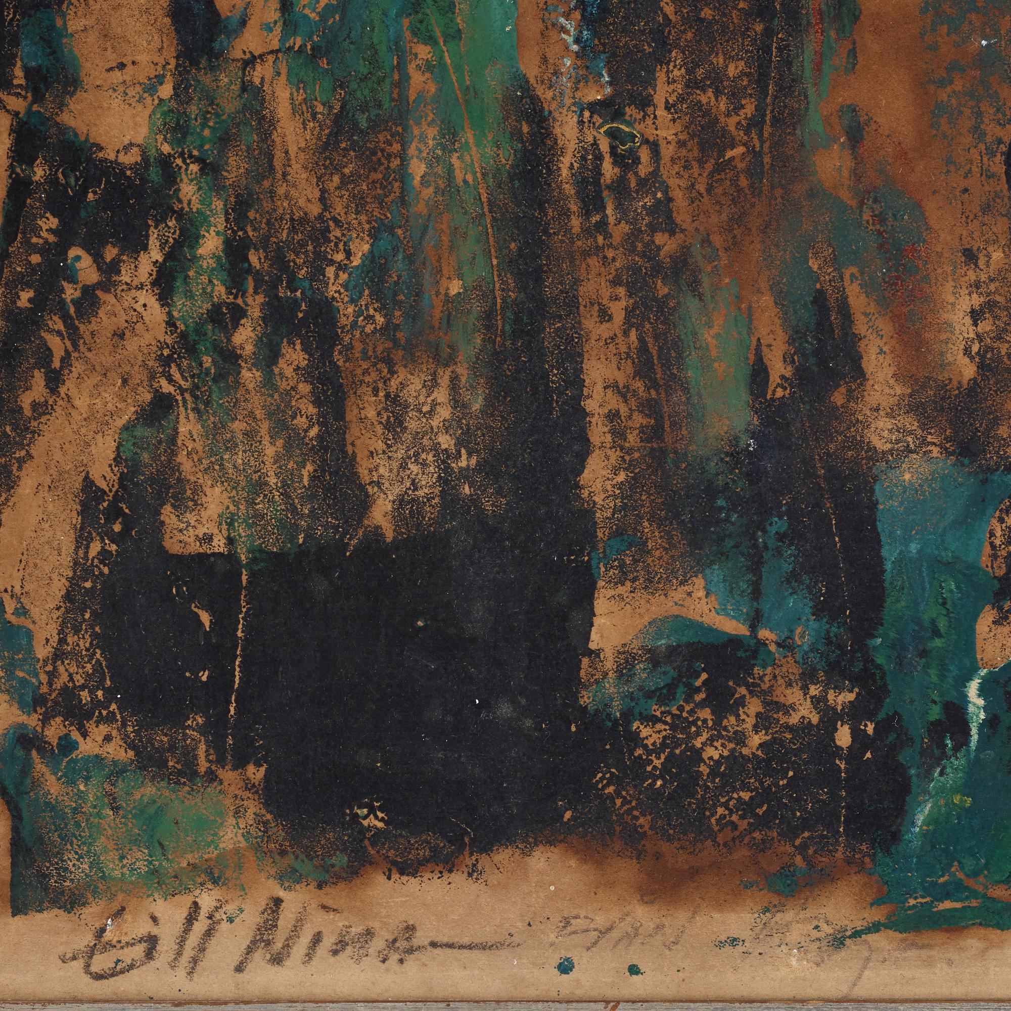 Adja Yunkers, mixed media on paper panel, indistictly signed with dedication to Nina.