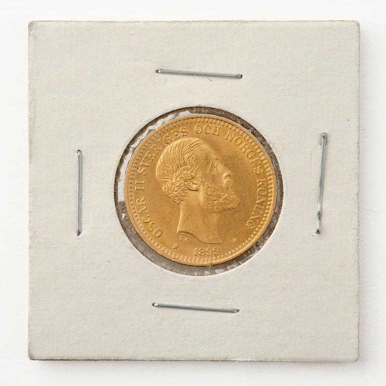 Gold coin, Oscar II, Sweden, 20 kronor, 1899.