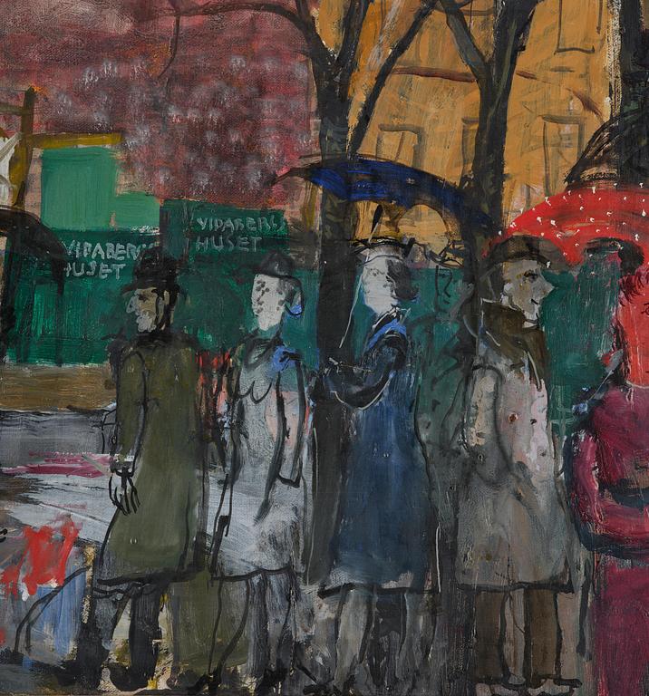 Olle Olsson-Hagalund, "Hamngatan i regnväder".