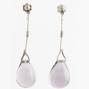 Vivianna Torun Bülow-Hübe, earrings, silver with purple glass drops.