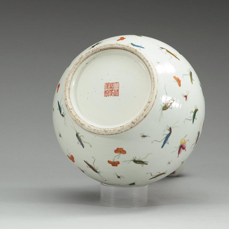 A Chinese butterfly and cricket vase.