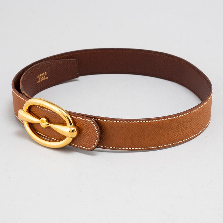 HERMÈS, leather belt, size 65.