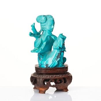 A Chinese turquoise stone figure, 20th century.