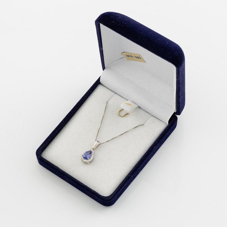 White gold, tanzanite and brilliant cut diamond necklace.