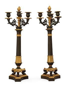 757. A pair of French Empire 19th century four-light candelabra.