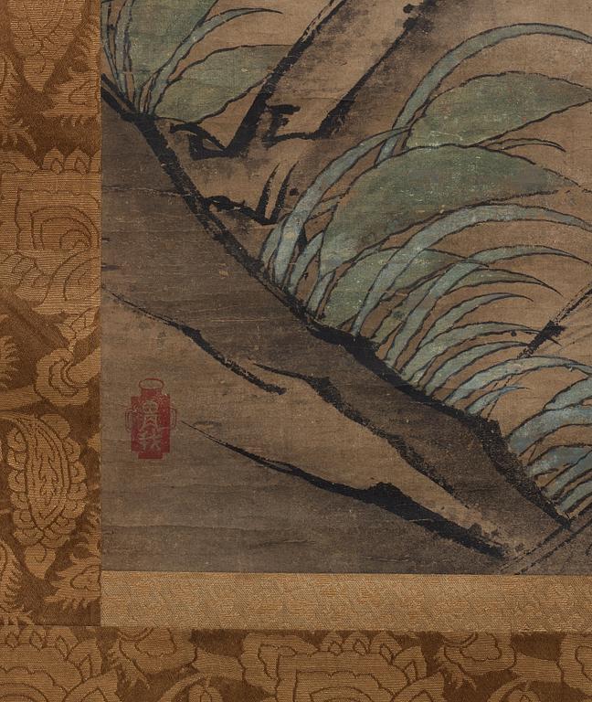 RULLMÅLNING, tusch och färg på papper. Oidentifierad konstnär, Japan, Meiji (1868-1912).