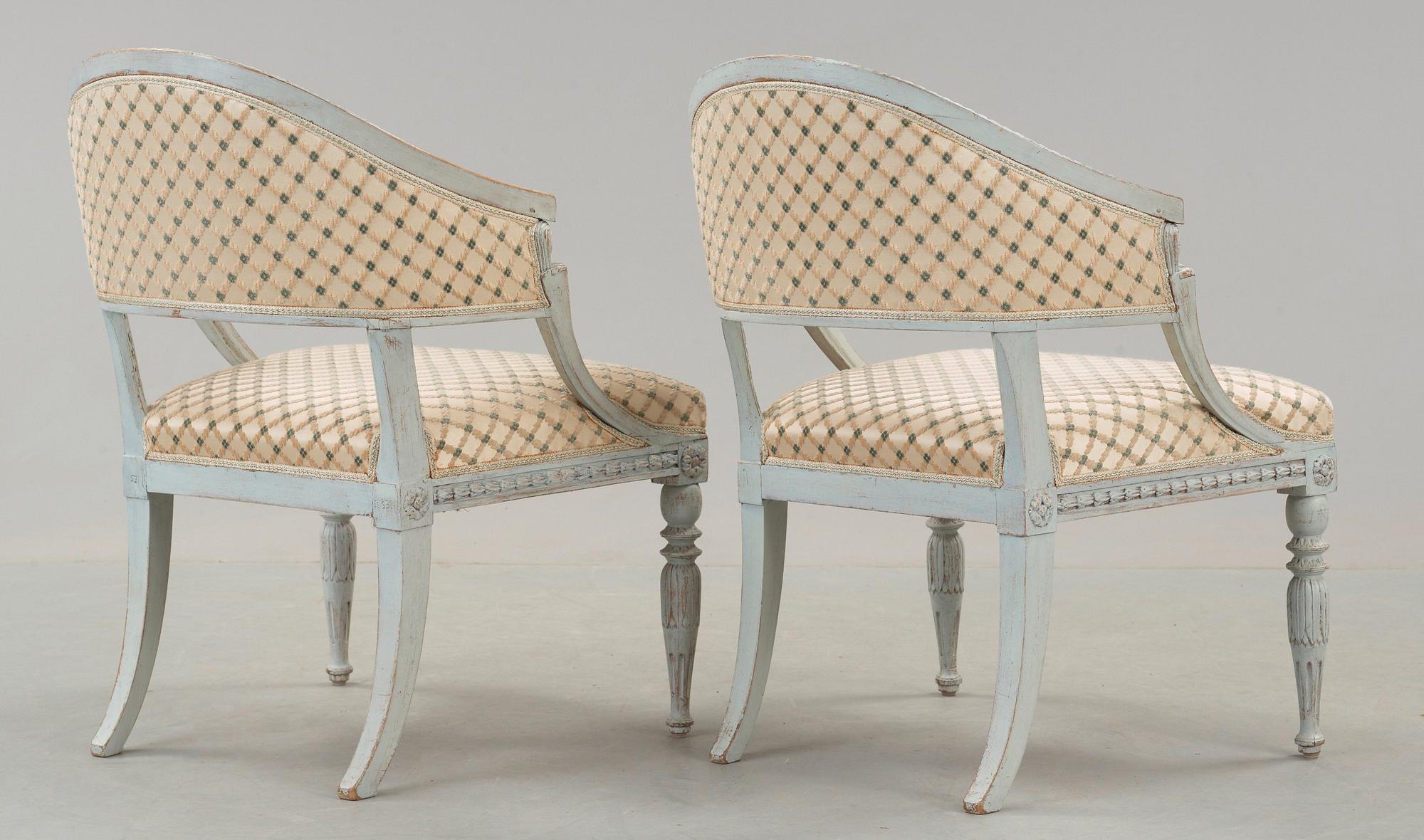 A pair of late Gustavian armchairs by E Ståhl, master 1794.