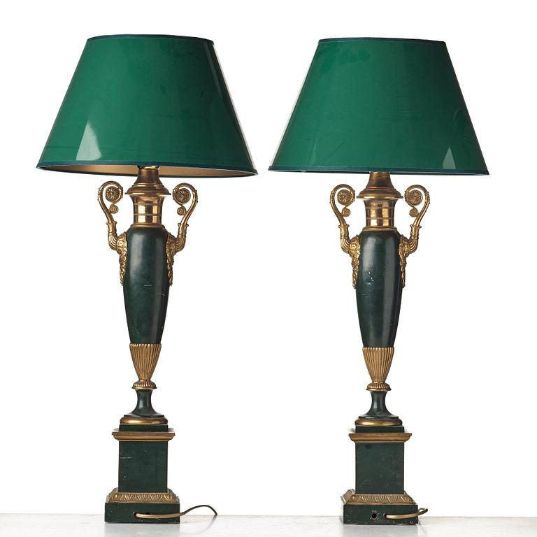 A pair of table lamps, France mid 19th century.