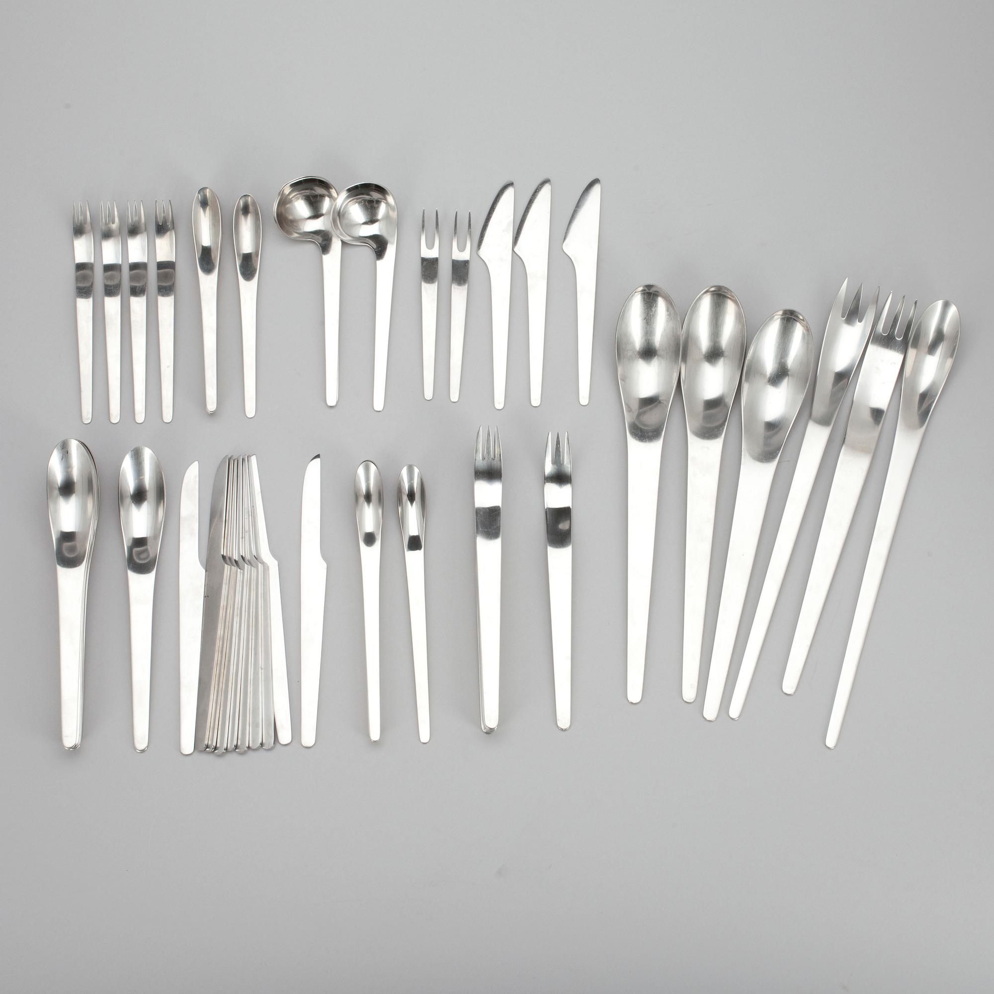 BESTICKUPPSÄTTNING, 61 delar, rostfritt stål "AJ-bestick" Arne Jacobsen för Georg Jensen, Danmark.