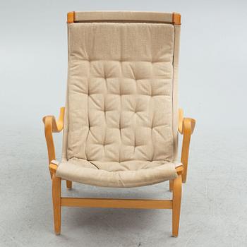 Bruno Mathsson armchair, "Pernilla" with footstool, Dux, late 20th century.