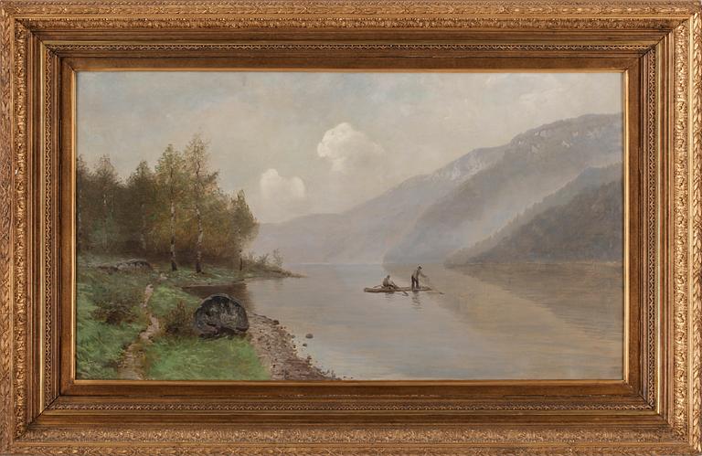OKÄND KONSTNÄR, olja på duk, otydligt signerad. omkring 1900.