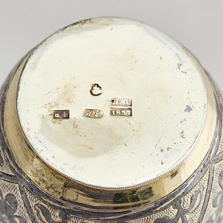 A Russian silver-gilt niello beaker, Moscow 1837. Unidentified maker. Assay master Nikolaj Bubrovin.