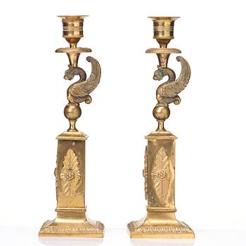 A pair of late Gustavian candlesticks, early 19 century.