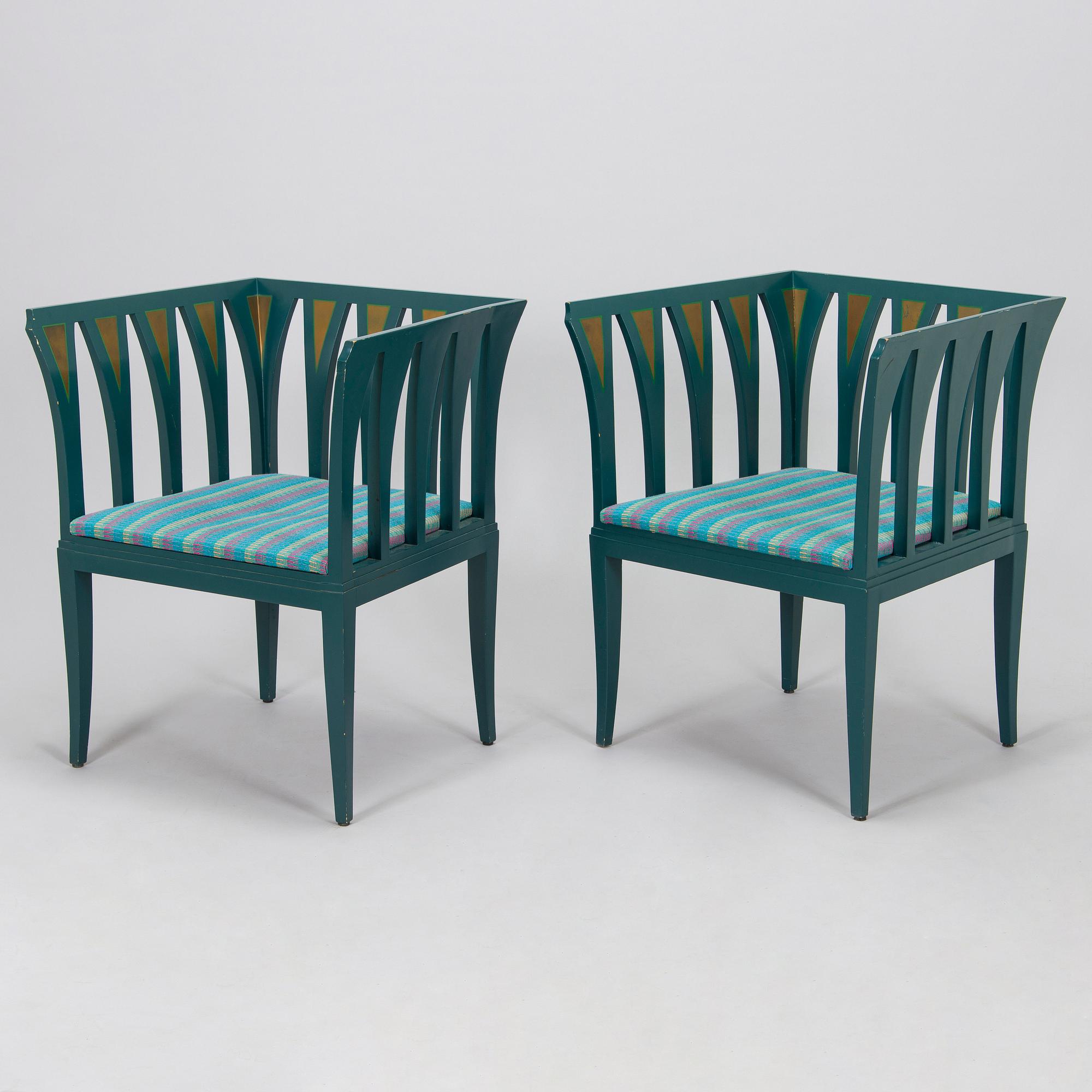 Eliel Saarinen, a pair of 'The Blue Chair' armchairs for Adelta Finland 1980s.