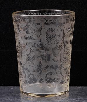 BÄGARE, glas, troligen Böhmen, 1800-tal.