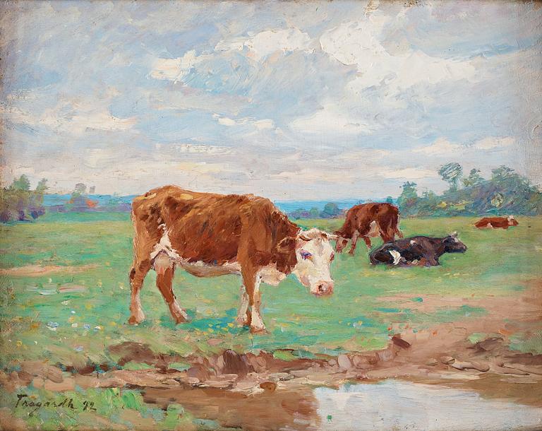 Carl Trägårdh, Landscape with grazing cows (”Vaches au pâturage”).