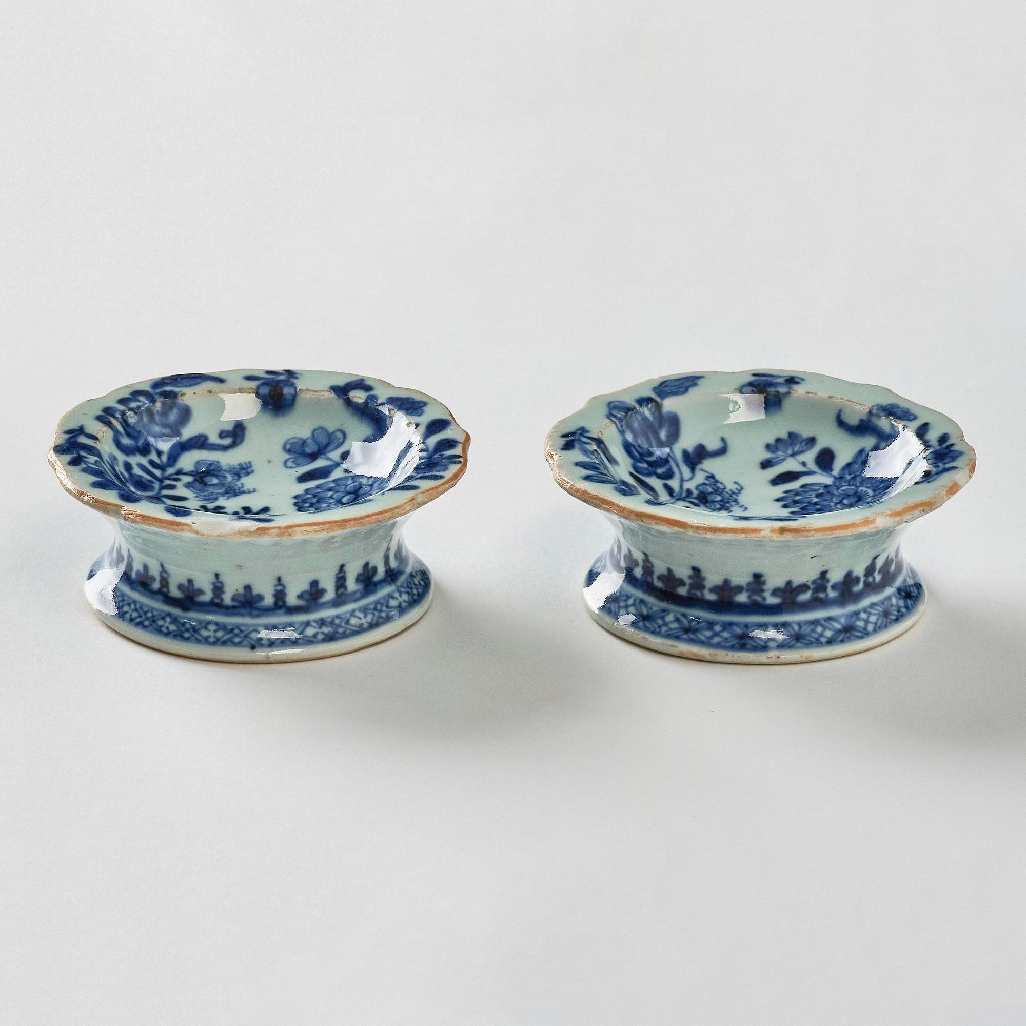 A pair of blue and white salts, Qing dynasty, Qianlong (1736-95).