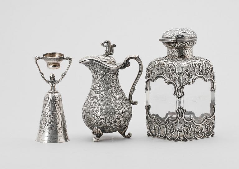 PARTI SILVER, 3 delar, 18/1900-tal. Tot vikt 307 g.