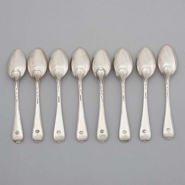 ARVID FLOBERG, Stockholm 1792, dessertskedar, 8 st, silver.