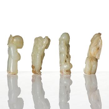 Figuriner, fyra stycken, jade. Qingdynastin, 1800-/1900-tal.