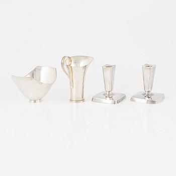 Tore Kullander,  a pitcher, a bowl, and a pair of candlesticks in silver, Borås, 1957-1962.