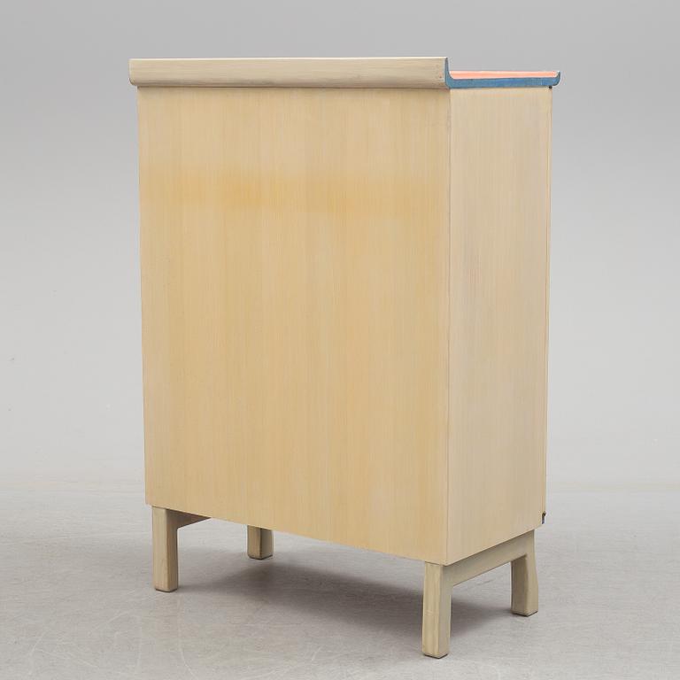 A Vidar Malmsten painted cabinet, Carl Malmsten AB, Sweden 1985, decorated by Liselotte Malmsten.