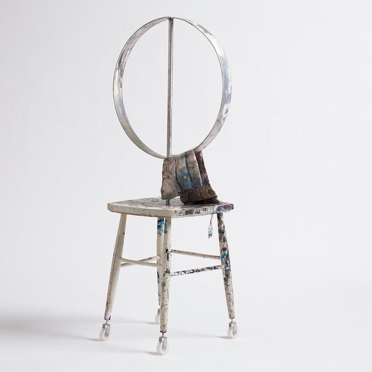 Viktor Rosdahl, executed in 2014. Aluminium, stool, cloth, wheels.