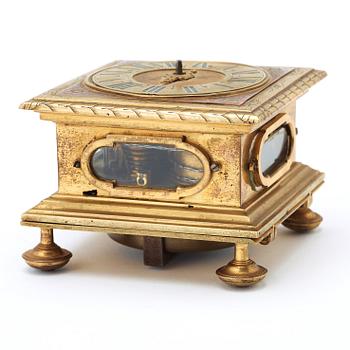 A Baroque 17th century gilt copper table clock.