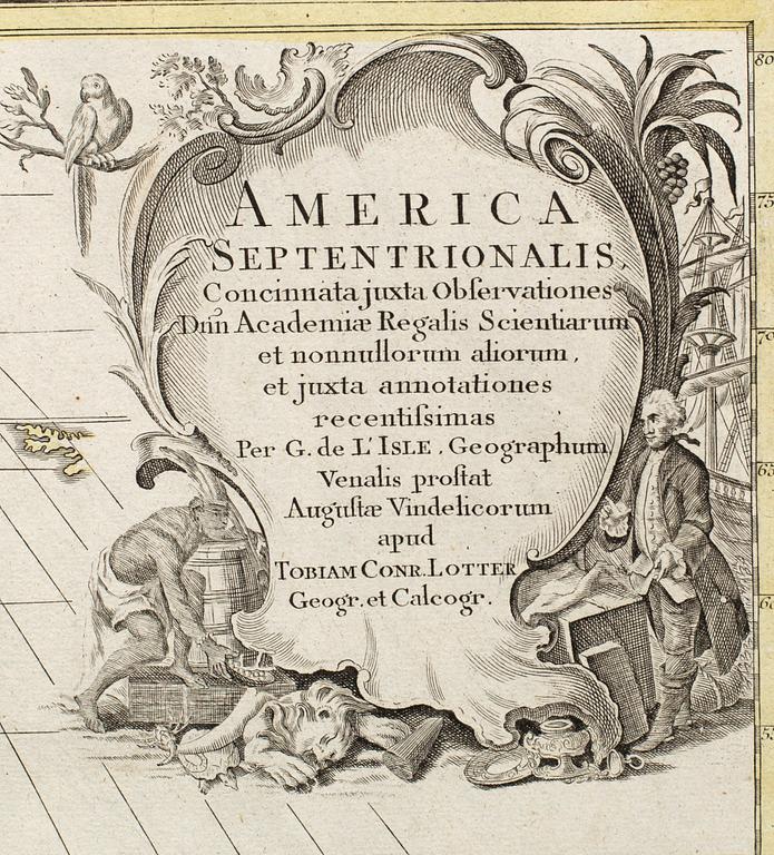 KARTA, kopparstick, Tobias Conrad Lotter,"America Septentrionalis" ur Atlas Novus 1770.