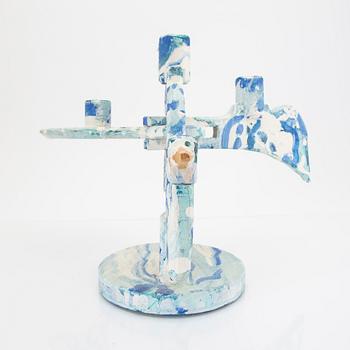 John Kandell, a painted wooden candelabra signed and datd 1981.