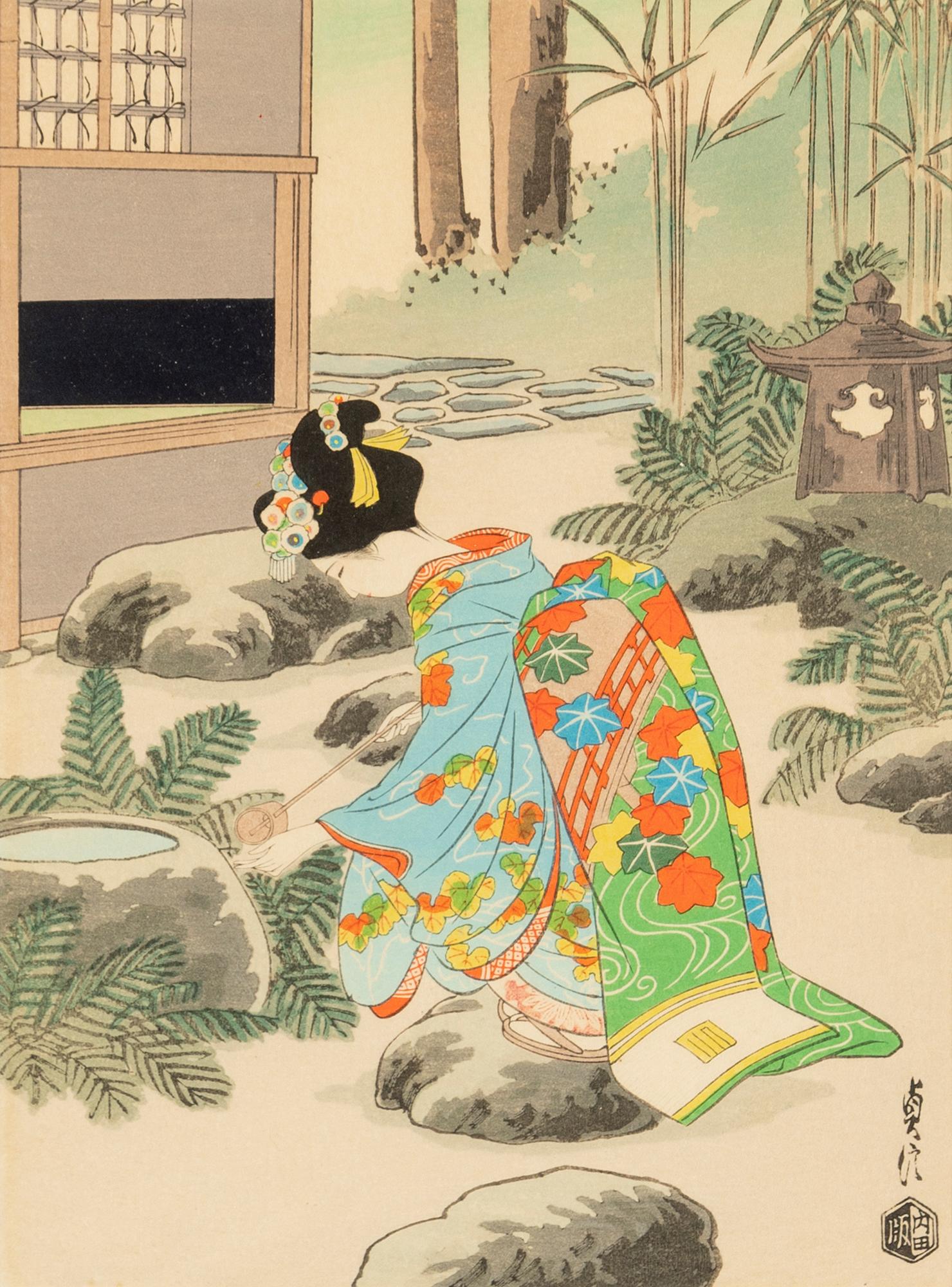 Hasegawa Sadanobu III, färgträsnitt, 3st, Japan, 1900-tal.