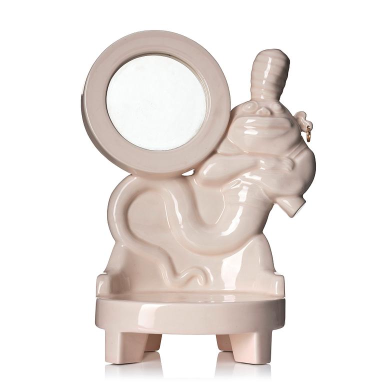 Mats Theselius, a ceramic sculpture with mirror 'Anden i flaskan', ed. 50/50, 1991.