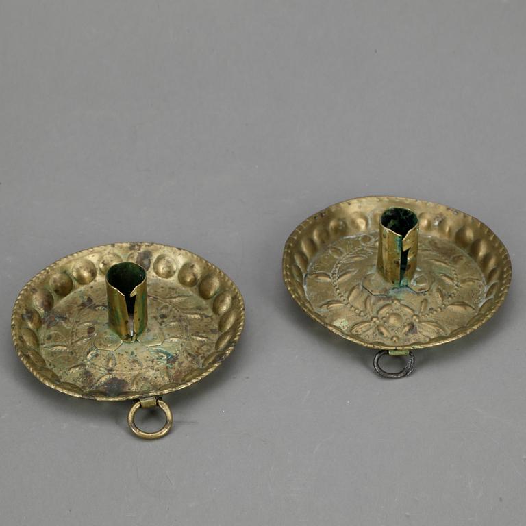 LJUSSTAKAR, 4 st, mässing, 1700/1800-tal.