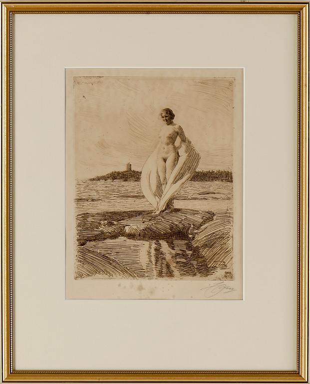 ANDERS ZORN, etsning, "Svanen", utförd 1915, signerad med blyerts.