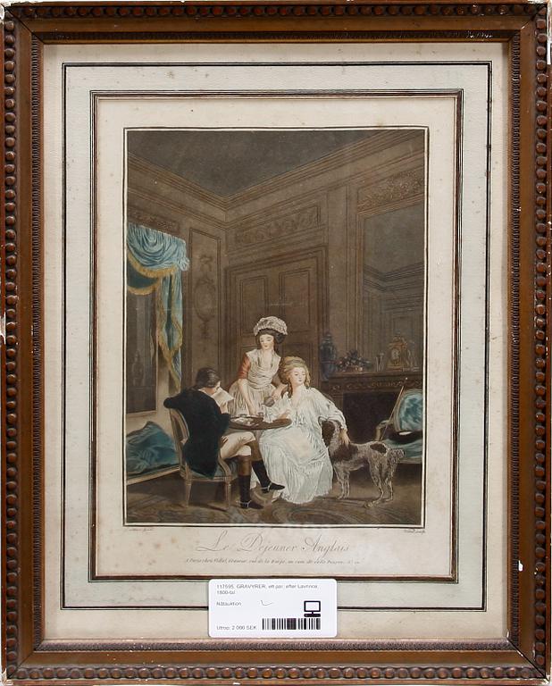 GRAVYRER, ett par, efter Lavrince, 1800-tal.