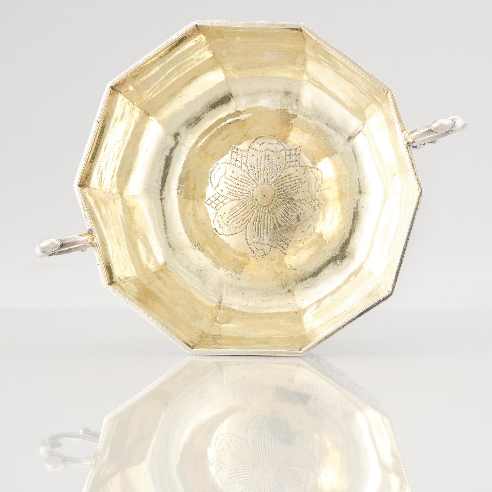 A Swedish Baroque parcel-gilt silver brandy-bowl, mark of Samuel Nordsten, Karlskrona, 1746.