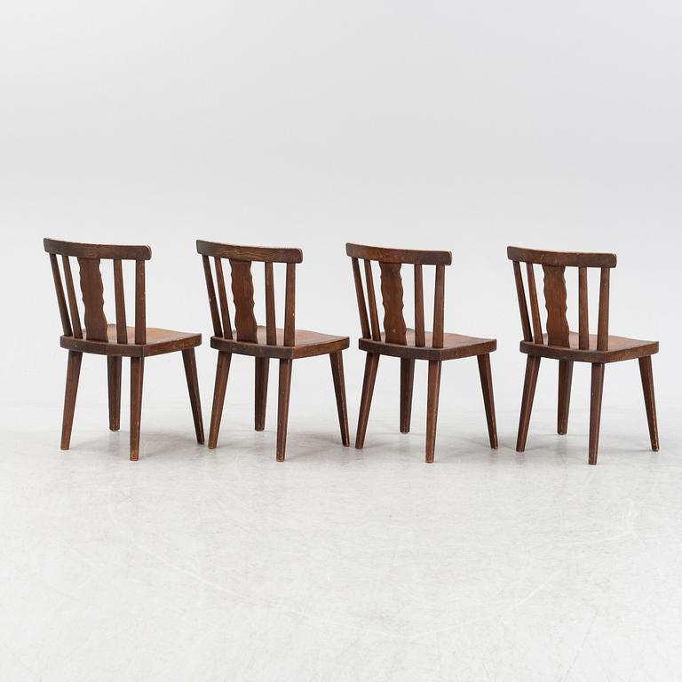 A set of four stained pine chairs from Åby Möbelfabrik, 1940s.