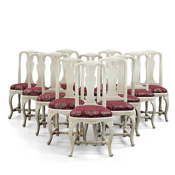 Twelve matched Swedish Rococo chairs, 18th century.