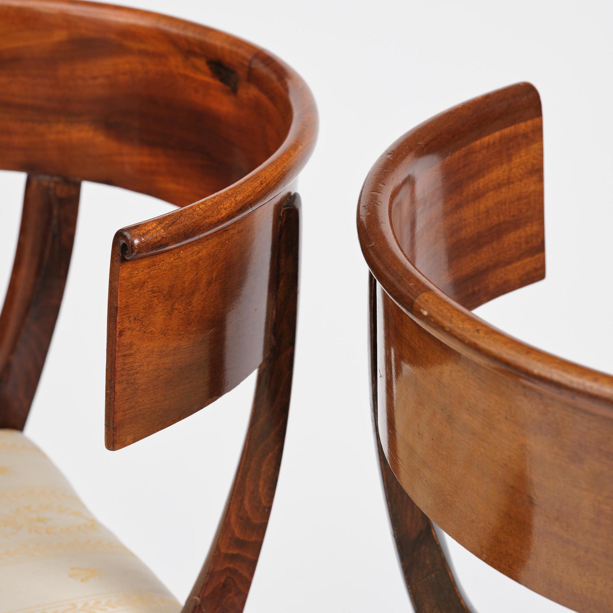 A set of six Danish Empire mahogany 'Klismos' chairs, Copenhagen, early 18th century.