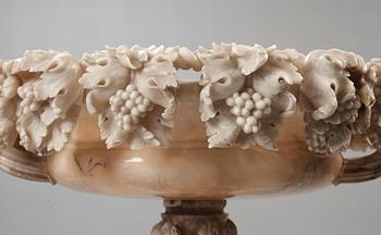 A late 19th century, probably Italian, alabaster urn with handles.