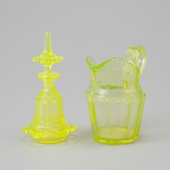 A glass flacon and jug late empire mid 19th century.