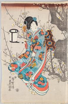 UTAGAWA KUNISADA (TOYOKUNI III) (1786–1864), a Japanese triptych, Meiji (1868-1912).