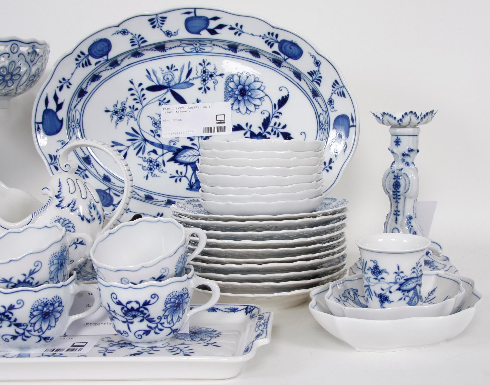 PARTI PORSLIN, ca 30 delar, Meissen.