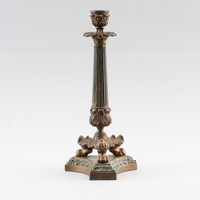 LJUSSTAKE, patinerad metall och mässing, senempire, 1800-talets första hälft.