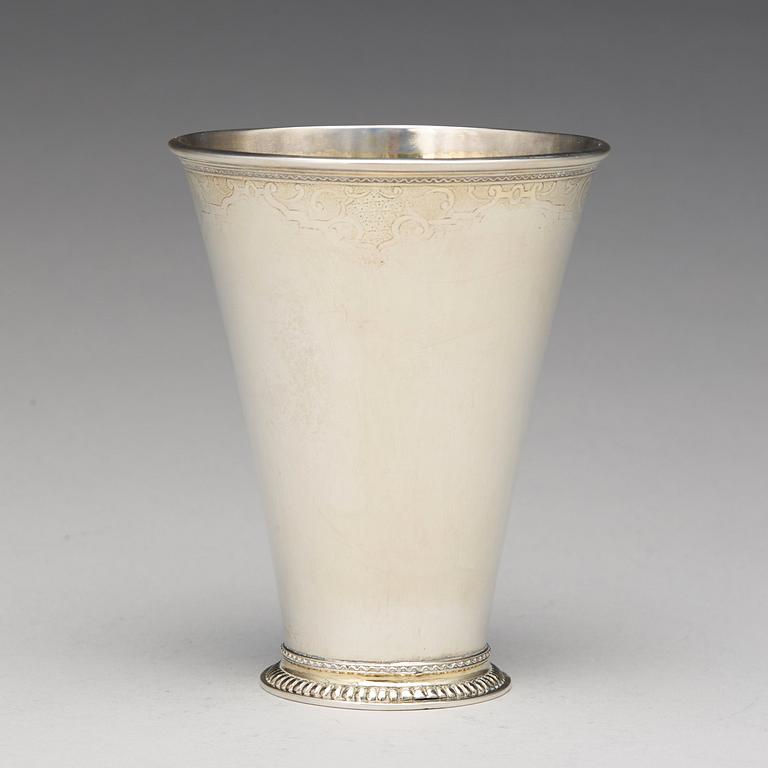 A Swedish 18th century parcel-gilt silver beaker, mark of Petter Lund, Nykoping 1736.