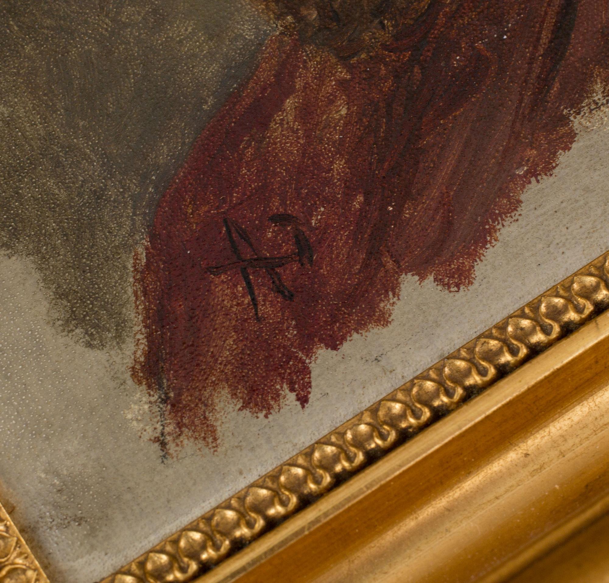OKÄND KONSTNÄR, olja på pannå. Monogramsignerad.